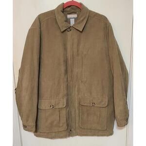 Vtg Microsuede Bomber Jacket Mens Size Medium Brown Quilted Interior 90s Y2K EUC